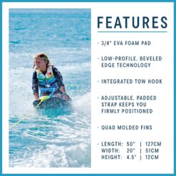 ZUP Kneeboard with Adjustable Padded Strap with Comfortable EVA Foam Pad, Ideal for Watersports and Knee Boarding, 50” x 20”