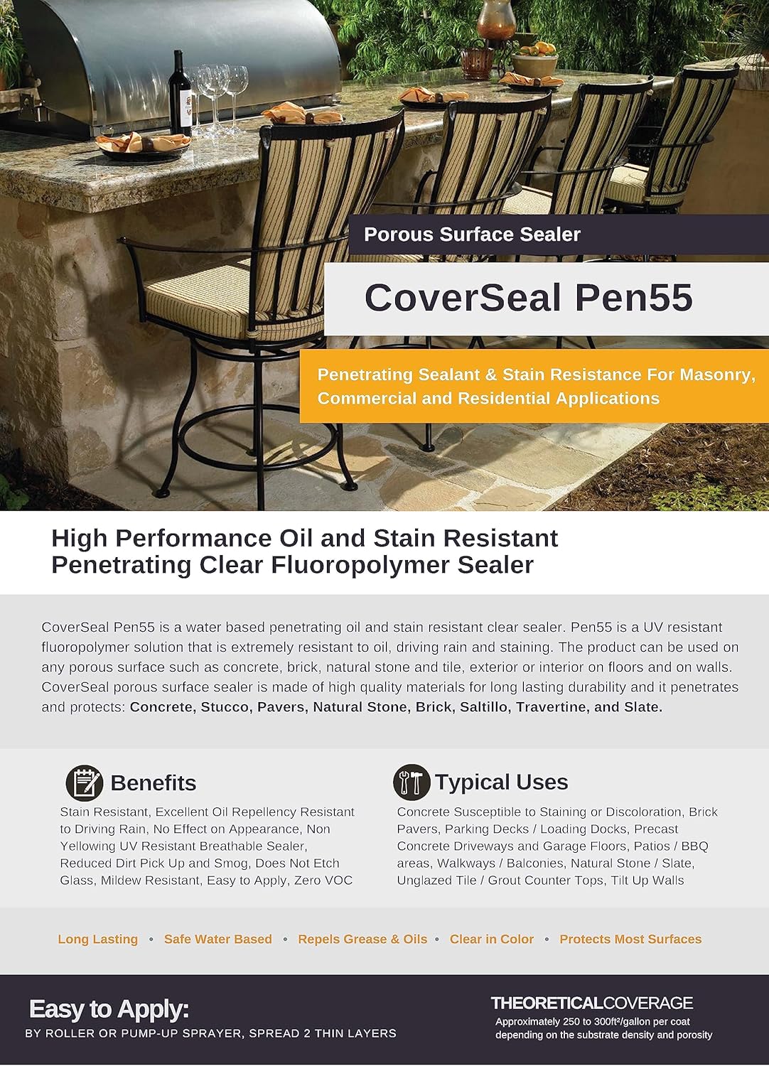 CoverSeal PEN55 Clear Fluoropolymer Sealer, Penetrating Oil and Stain Resistant (5 Gal)