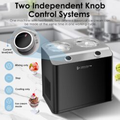Homtone 2 Flavor Ice Cream Maker, Automatic Compressor Ice Cream Maker Machine