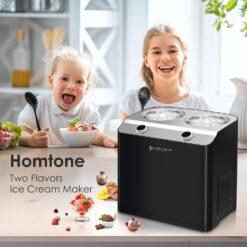Homtone 2 Flavor Ice Cream Maker, Automatic Compressor Ice Cream Maker Machine