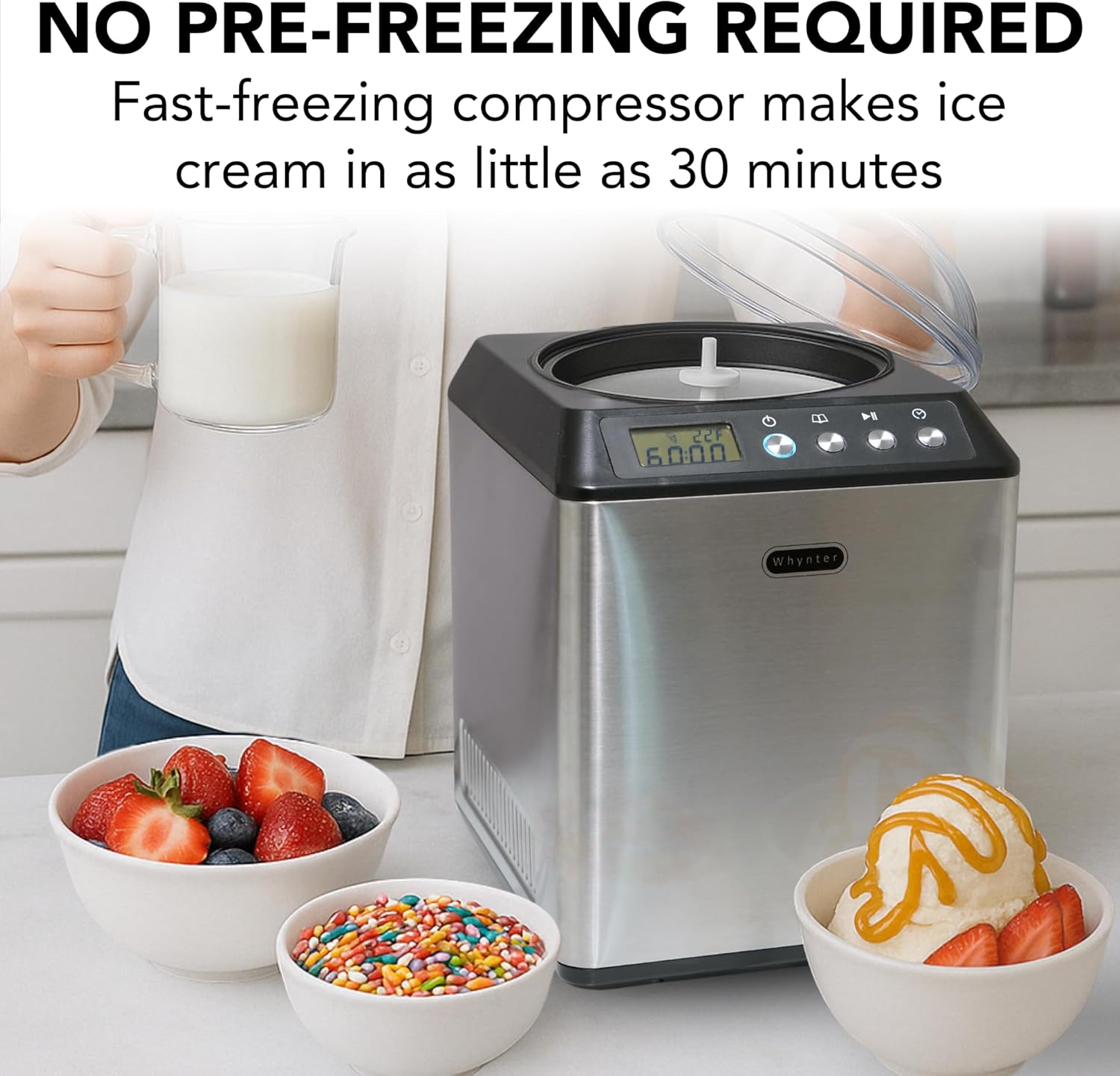 Whynter Ice Cream Maker Machine Automatic 2.1 Qt. Upright, ICM-201SB, Stainless Steel