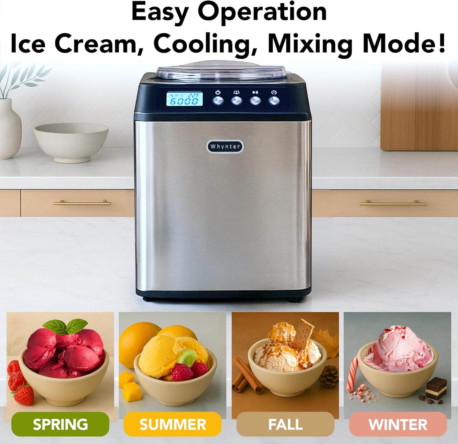 Whynter Ice Cream Maker Machine Automatic 2.1 Qt. Upright, ICM-201SB, Stainless Steel