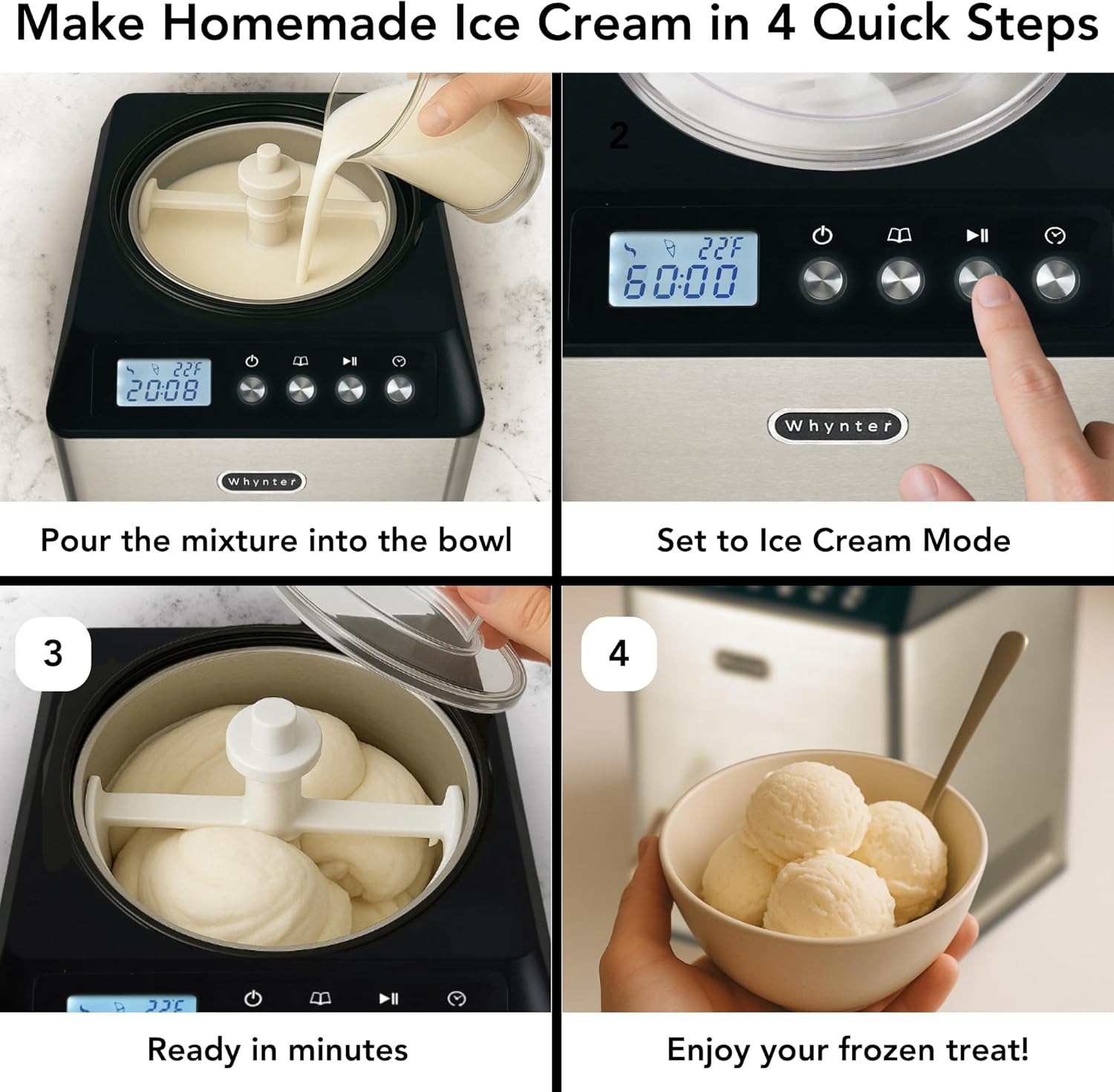 Whynter Ice Cream Maker Machine Automatic 2.1 Qt. Upright, ICM-201SB, Stainless Steel