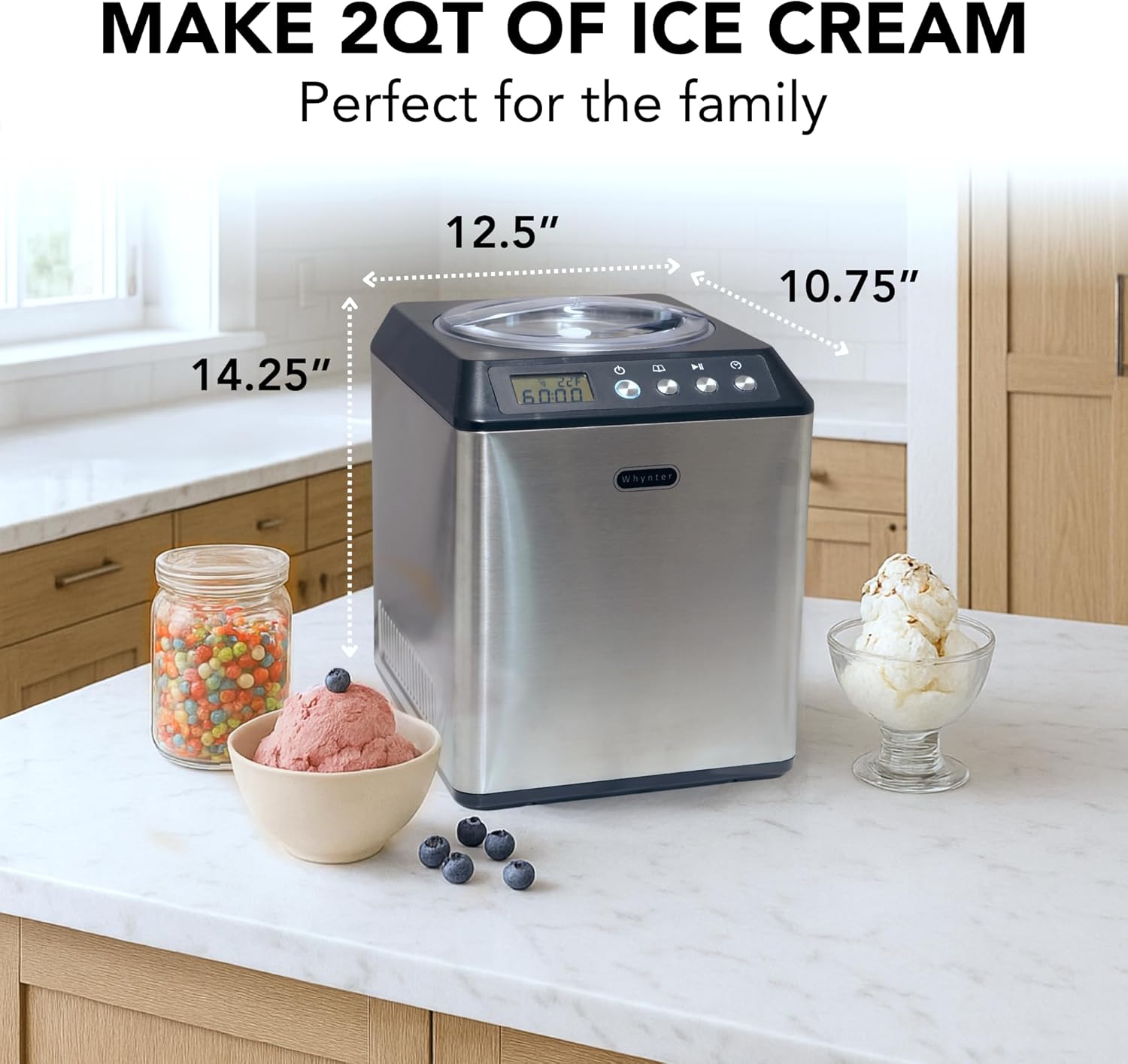 Whynter Ice Cream Maker Machine Automatic 2.1 Qt. Upright, ICM-201SB, Stainless Steel