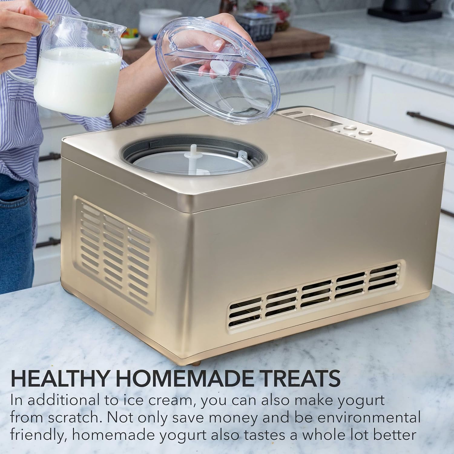 Whynter Ice Cream Maker Machine & Yogurt Automatic 2 Qt., ICM-220CGY, Champagne Gold