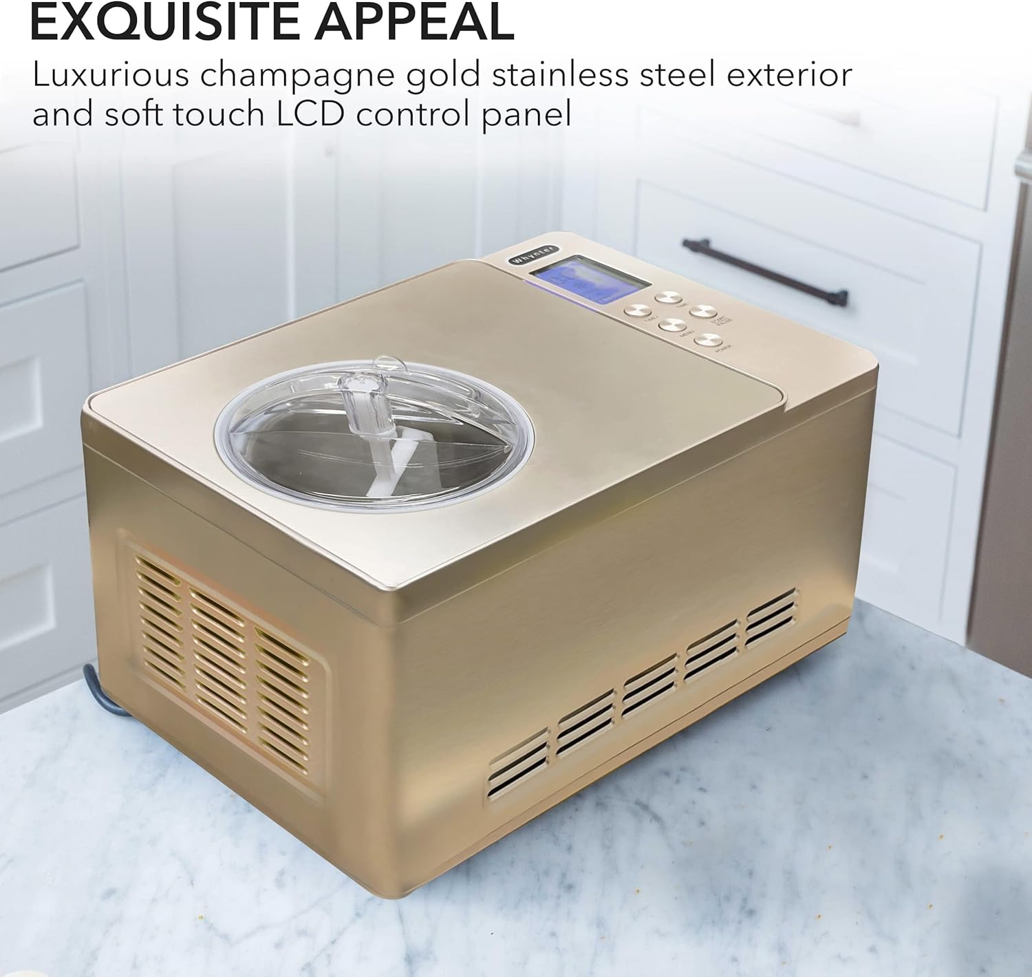 Whynter Ice Cream Maker Machine & Yogurt Automatic 2 Qt., ICM-220CGY, Champagne Gold
