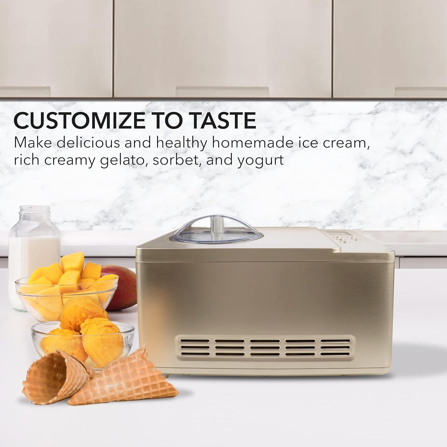 Whynter Ice Cream Maker Machine & Yogurt Automatic 2 Qt., ICM-220CGY, Champagne Gold