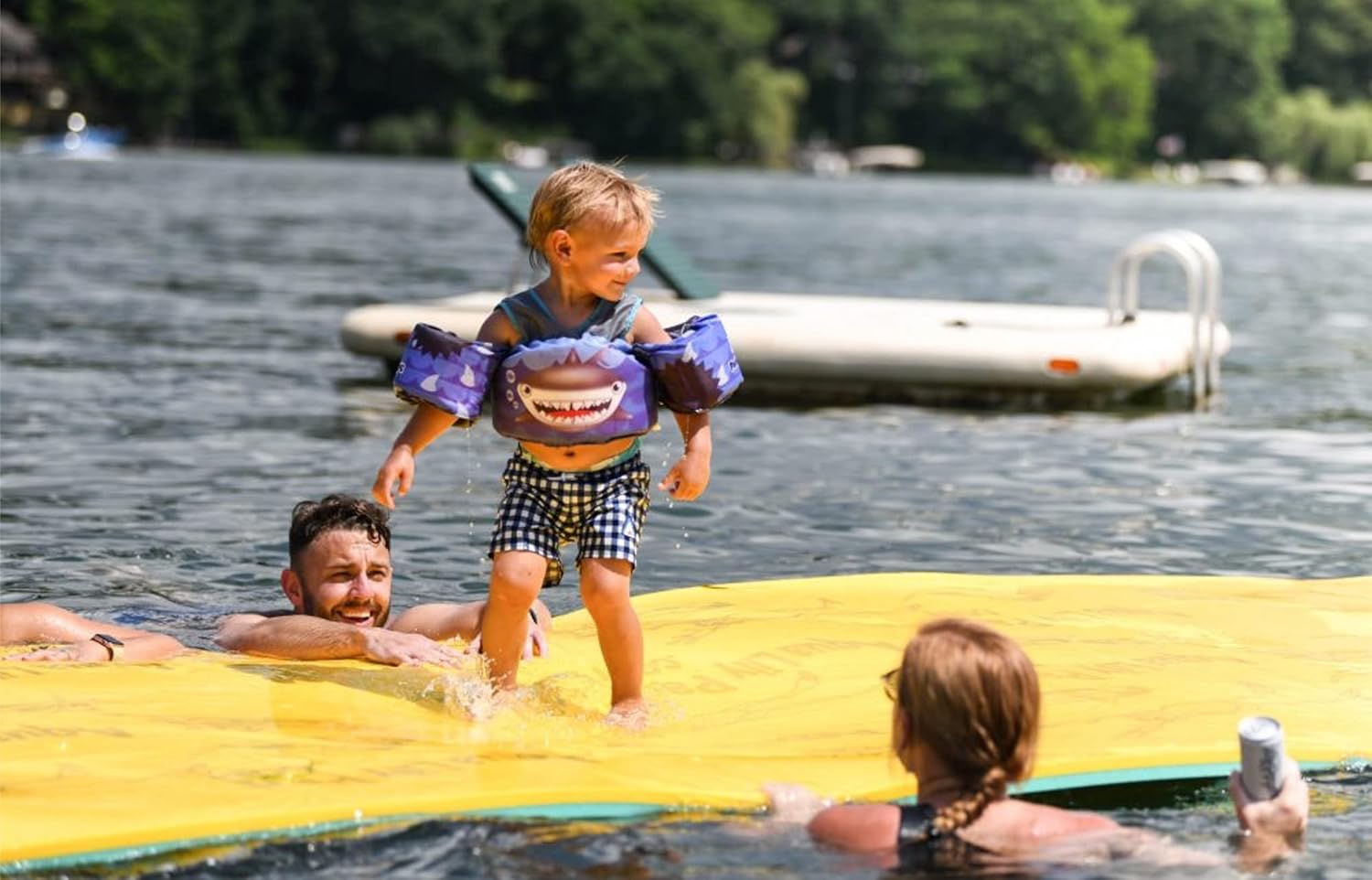 Aqua Lily Pad Original Floating Water Mat Island Float Layer FlexCore Green/Yellow Foam Raft, Made in The USA, 9 Foot