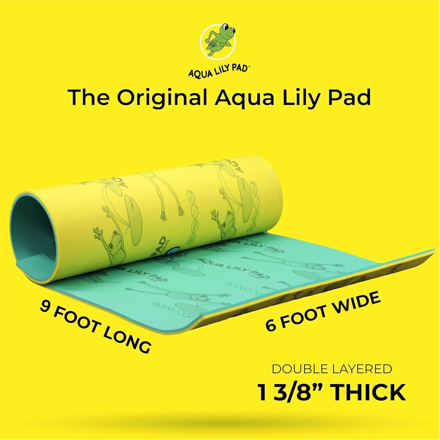 Aqua Lily Pad Original Floating Water Mat Island Float Layer FlexCore Green/Yellow Foam Raft, Made in The USA, 9 Foot