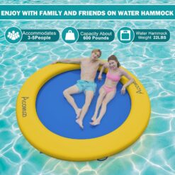 Water Hammock Inflatable Floating Dock, Round Floating Ring Lake Floats for Adults, ‎Yellow+Blue, 8FT
