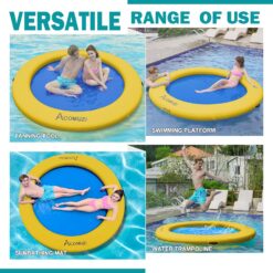Water Hammock Inflatable Floating Dock, Round Floating Ring Lake Floats for Adults, ‎Yellow+Blue, 8FT