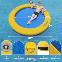 Water Hammock Inflatable Floating Dock, Round Floating Ring Lake Floats for Adults, ‎Yellow+Blue, 8FT