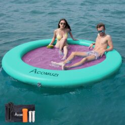 Water Hammock Inflatable Floating Dock, Round Floating Ring Lake Floats for Adults, Mint Green+Pink, 8FT