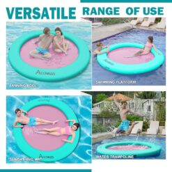 Water Hammock Inflatable Floating Dock, Round Floating Ring Lake Floats for Adults, Mint Green+Pink, 8FT