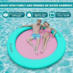Water Hammock Inflatable Floating Dock, Round Floating Ring Lake Floats for Adults, Mint Green+Pink, 8FT