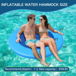 Inflatable Water Hammock 6FT Round Float Ring, Adults Heavy Duty River Inflatable Stable Platform Raft Water Floating Docks Mat