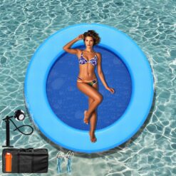 Inflatable Water Hammock 6FT Round Float Ring, Adults Heavy Duty River Inflatable Stable Platform Raft Water Floating Docks Mat