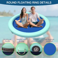 Inflatable Water Hammock 6FT Round Float Ring, Adults Heavy Duty River Inflatable Stable Platform Raft Water Floating Docks Mat, Mint Green+Blue