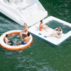 Inflatable Water Hammock Floating Dock Mesh, 10FT/8FT Sunchill Float Ring Heavy Duty River Floats Lake Raft