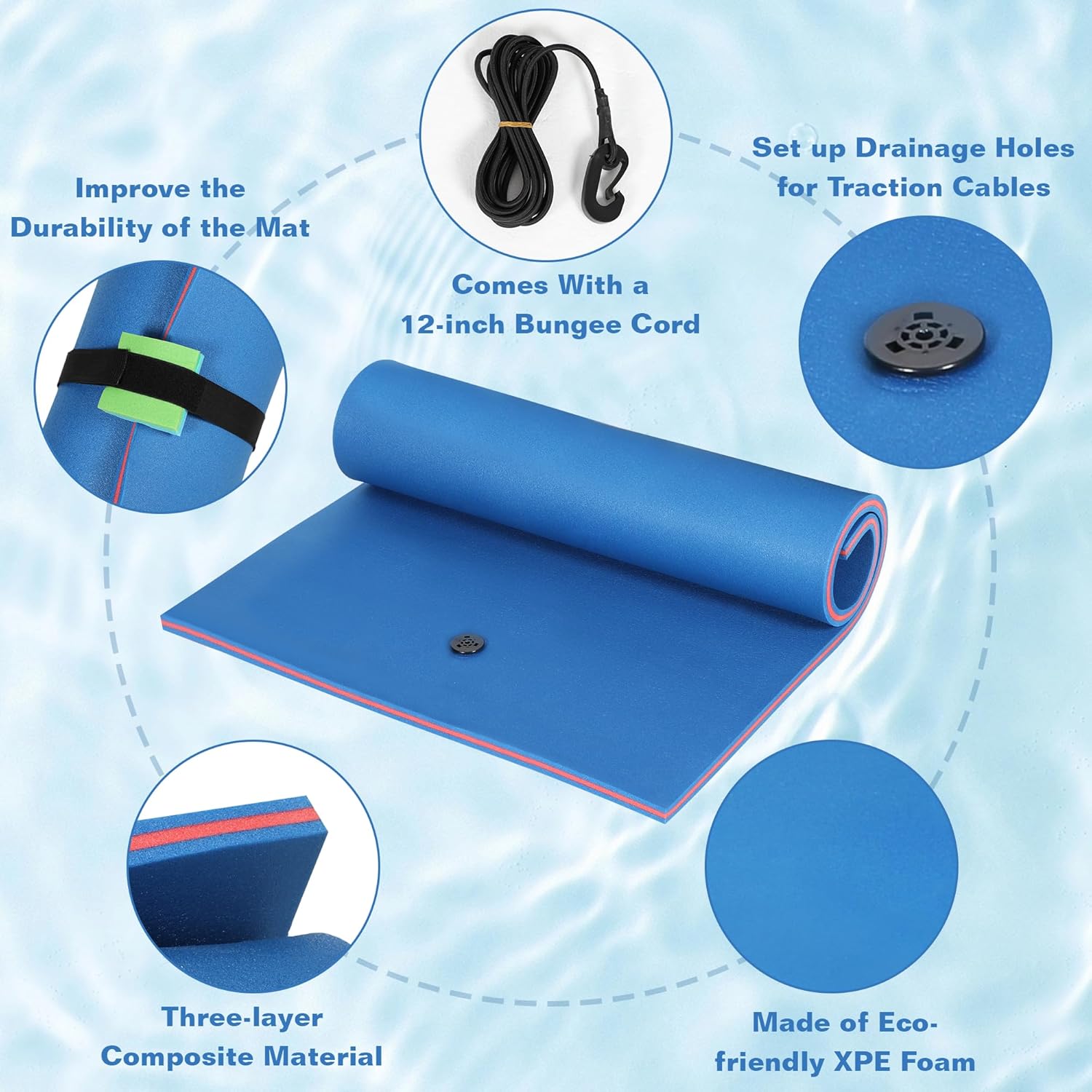 Water Floating Mat 9/12/18 FT Foam Lake Floats Floating Foam Pad Lily Pad (Blue/Yellow)