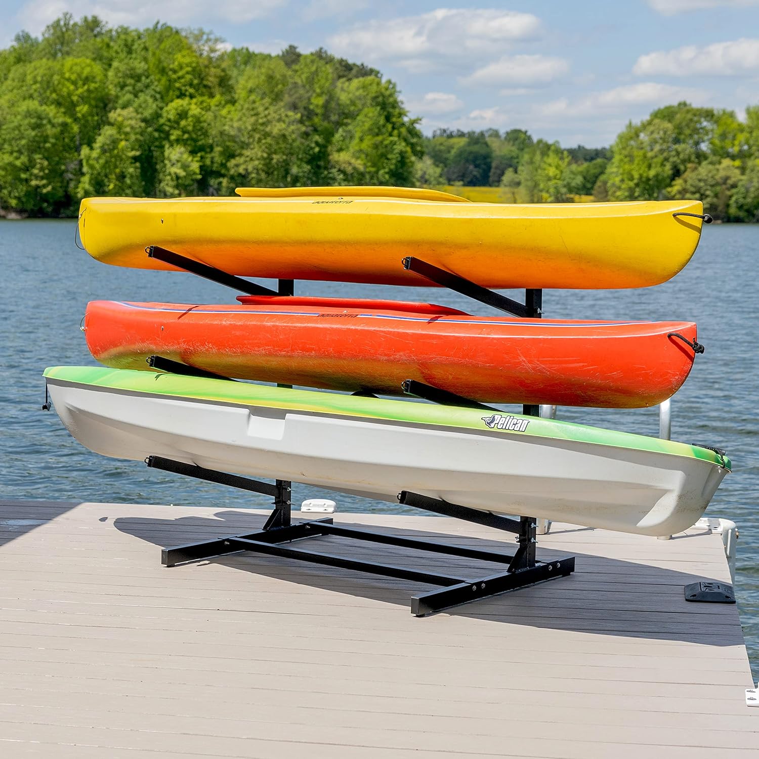 Teal Triangle Freestanding Kayak Storage Rack -Storage Rack for 3 Kayaks or Canoes