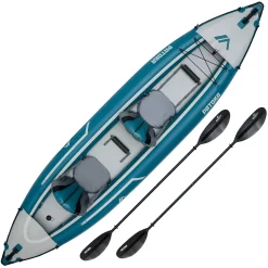 Quest Patoka Inflatable Tandem Kayak Package, Teal/Gray