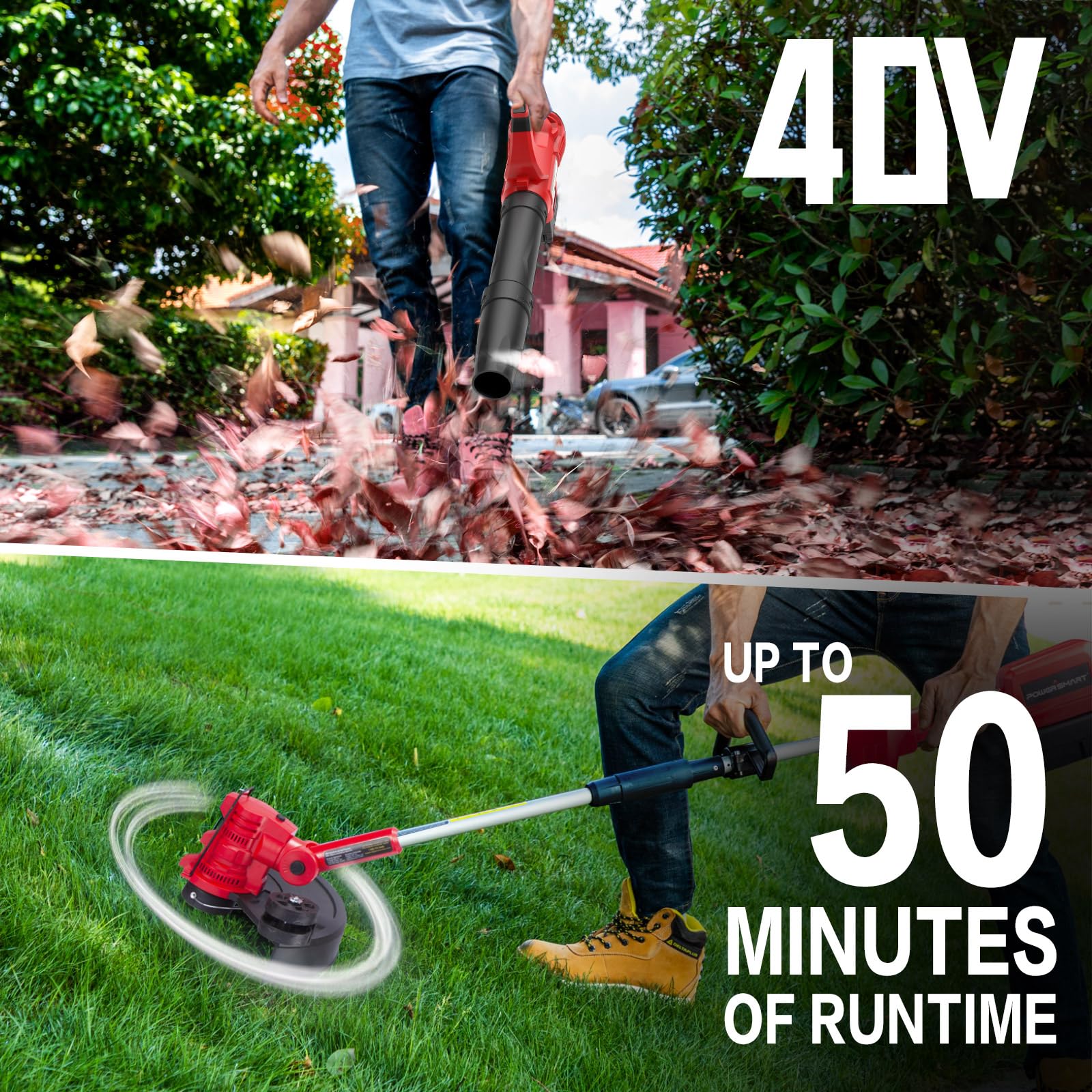 Powersmart 40V String Trimmer & Edger + 40V Leaf Blower Combo Kit with 4.0Ah Battery PS76500C
