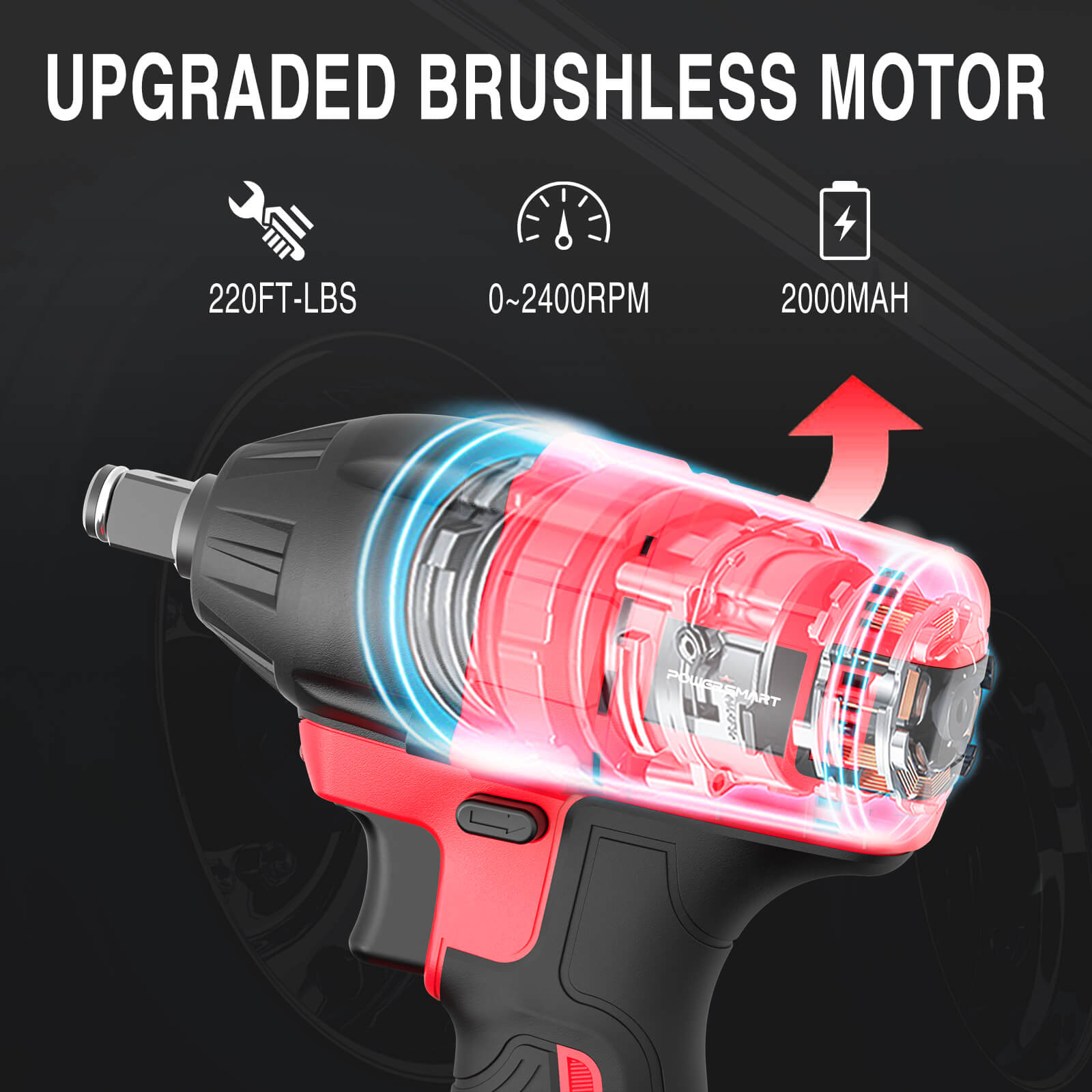 Powersmart 20V Brushless Cordless Impact Wrench w/ Battery, Charger and Power Bits/Nut Drivers/Sockets Set PS76142B