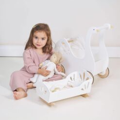 Tender Leaf Toys - Sweet Dreams Dolly Bed - Wooden Baby Doll Rocking Cradle with Bedding and Accessories - Age 18m+