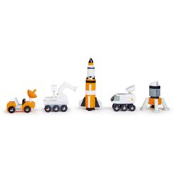 Tender Leaf Toys - Space Voyager Set - 7 Piece Solid Wood Space Vehicle Set with Moving Parts - Age 3 +