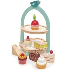 Tender Leaf Toys - Mini Chef Birdie Afternoon Tea Stand – Realistic English Sandwich, Cake and Pastry Tower for Pretend Play High - Age 3+