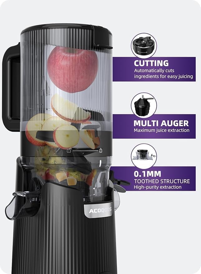 ACOQOOS Juicer Machines, 5.3" Wide Chute for Whole Fruit and Vegetable,1.8L Auto-Feed Time-Saver, Black