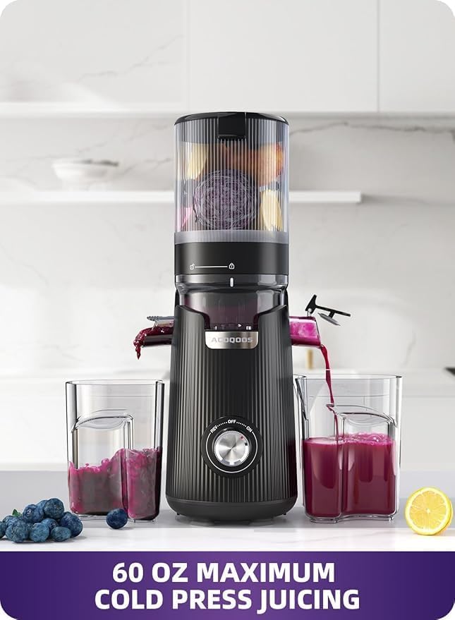 ACOQOOS Juicer Machines, 5.3" Wide Chute for Whole Fruit and Vegetable,1.8L Auto-Feed Time-Saver, Black