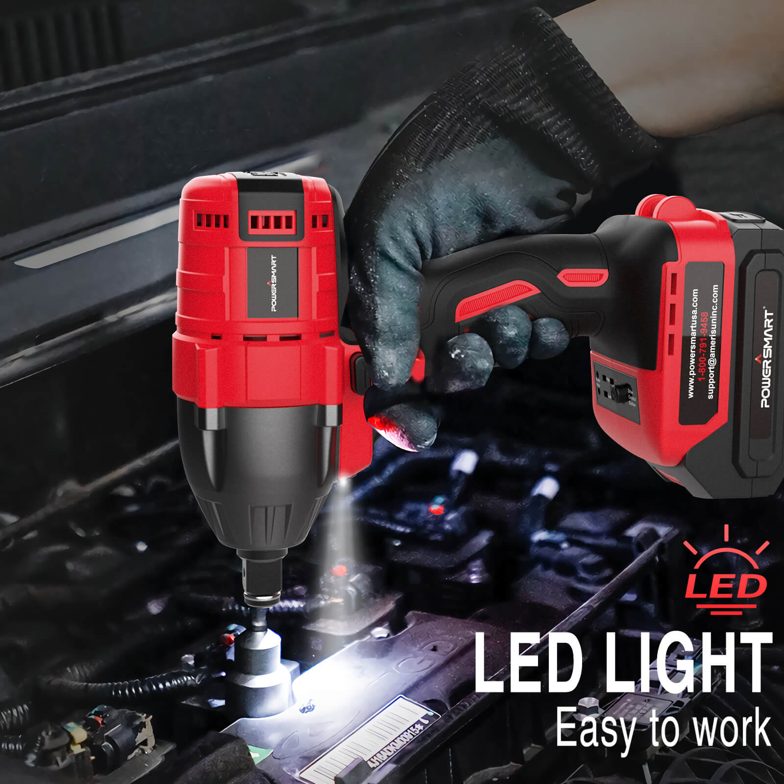Powersmart 20V Brushless Cordless Impact Wrench w/ Battery, Charger and Power Bits/Nut Drivers/Sockets Set PS76142B