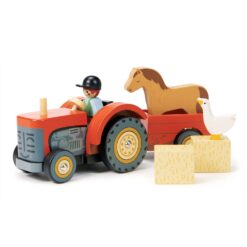 Tender Leaf Toys - Farmyard Tractor - Wooden Tractor Toy with Removeable Trailer, Animals and Accessories - Age 18m+
