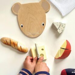 Tender Leaf Toys Cheese Chopping Board, Wooden Play Food Set with 4 Choppable Cheeses, Baguette, Wood Knife and Illustrated Board - Age 2+