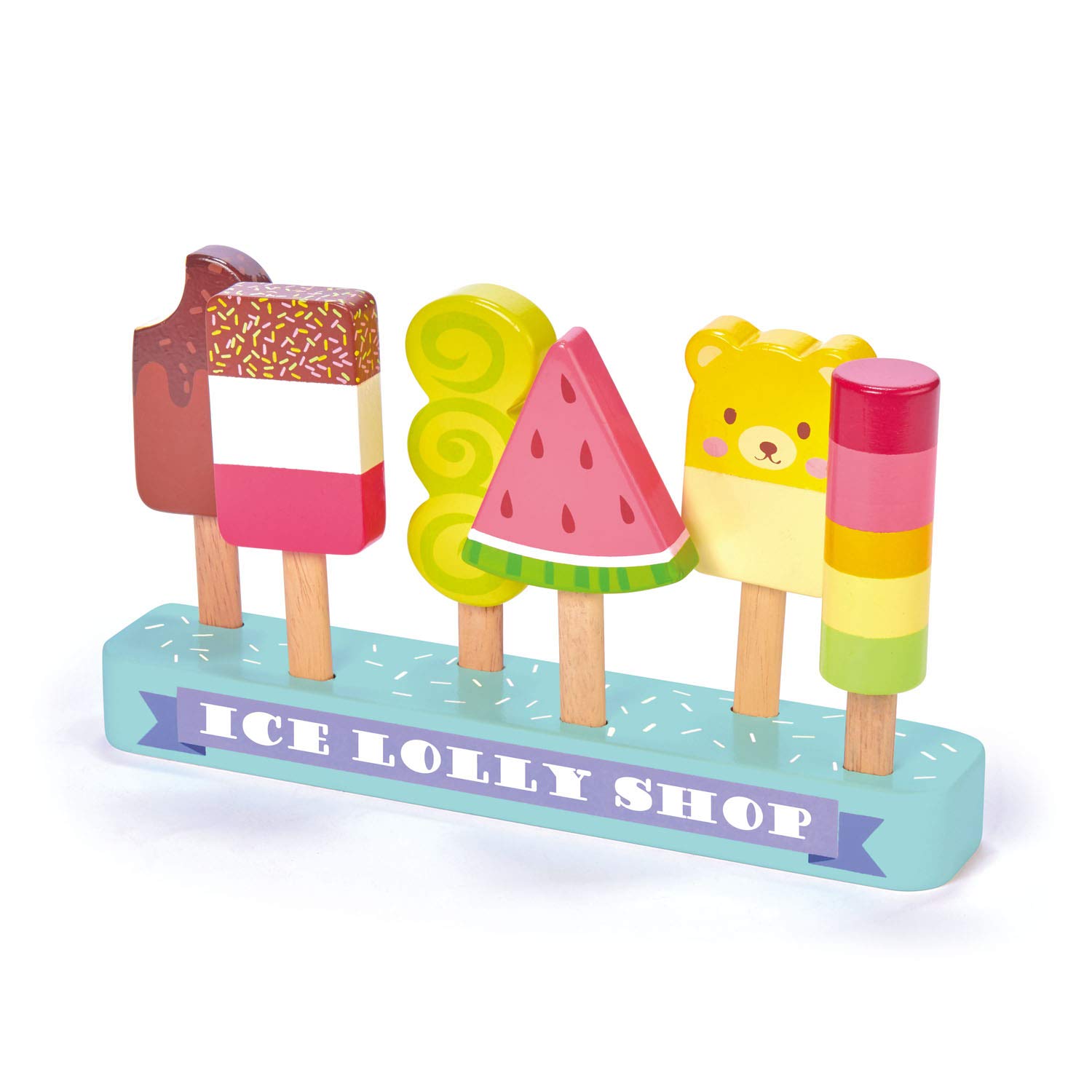 Tender Leaf Toys - Ice Lolly Shop - 13 Pieces Pretend Food Play Toy with 6 Wooden Popsicles Ice Cream Bars - Age 3+