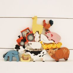 Tender Leaf Toys Farmyard Animals “ 13 Wooden Country Farm Figurines with a Display Shelf - Ages 3+ Years