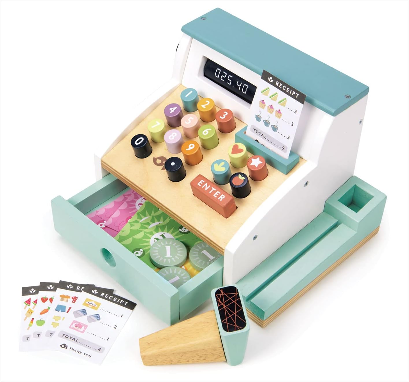 Tender Leaf Toys - General Stores Till - Comprehensive Wooden Shop Till Play Set with Scanner - Age 3+