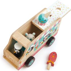 Tender Leaf Toys - Penguin’s Gelato Van - Food Truck Style Pretend Play, Ice Cream and Ice Lolly Wooden Vehicle - Age 18m+