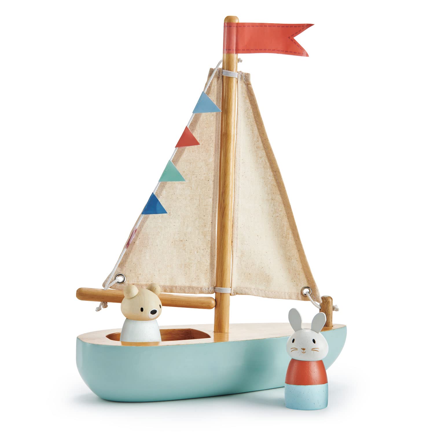 Tender Leaf Toys - Sailaway Boat - Educational Wooden Sailing Boat Play Set with 2 Animal Figures for Kids - Age 3+