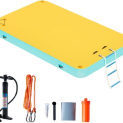 Specraft Inflatable Floating Dock, Non-Slip Air Dock Platform loating Island Raft with Rope Ladder, Yellow+Mint Green
