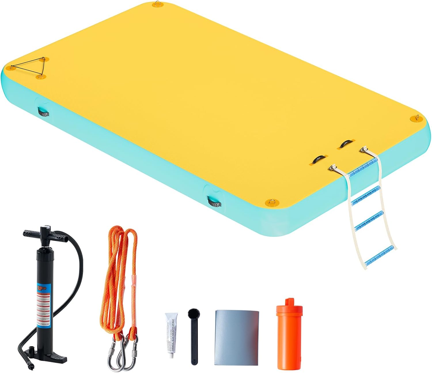 Specraft Inflatable Floating Dock, Non-Slip Air Dock Platform loating Island Raft with Rope Ladder, Yellow+Mint Green