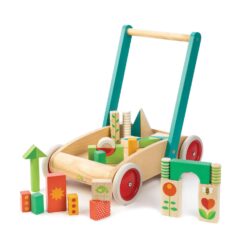 Tender Leaf Toys Baby Block Wooden Walker - Includes 29 Garden Themed Wooden Toy Blocks - 18 Month +