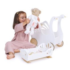 Tender Leaf Toys - Sweet Dreams Dolly Bed - Wooden Baby Doll Rocking Cradle with Bedding and Accessories - Age 18m+