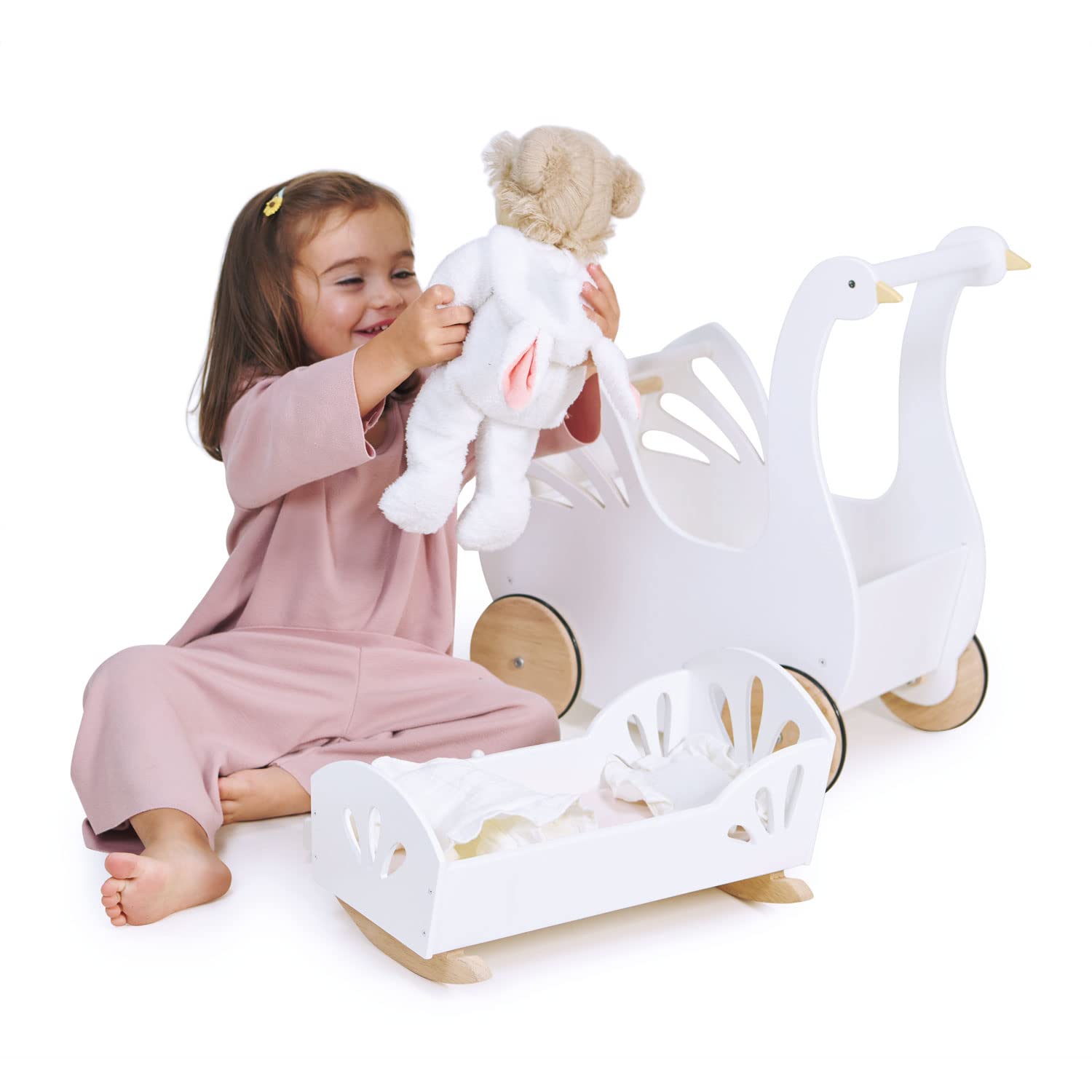 Tender Leaf Toys - Sweet Dreams Dolly Bed - Wooden Baby Doll Rocking Cradle with Bedding and Accessories - Age 18m+