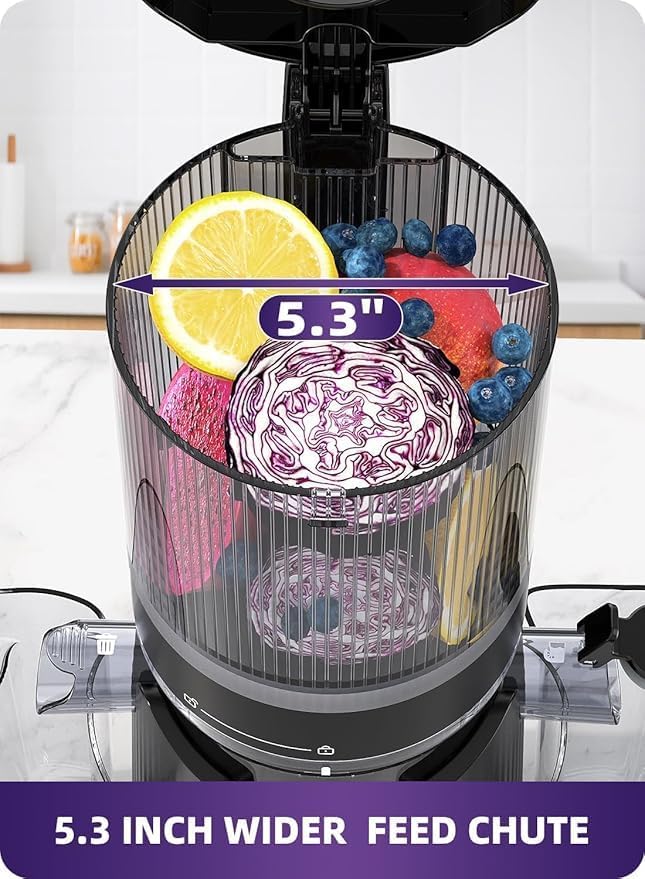 ACOQOOS Juicer Machines, 5.3" Wide Chute for Whole Fruit and Vegetable,1.8L Auto-Feed Time-Saver, Black