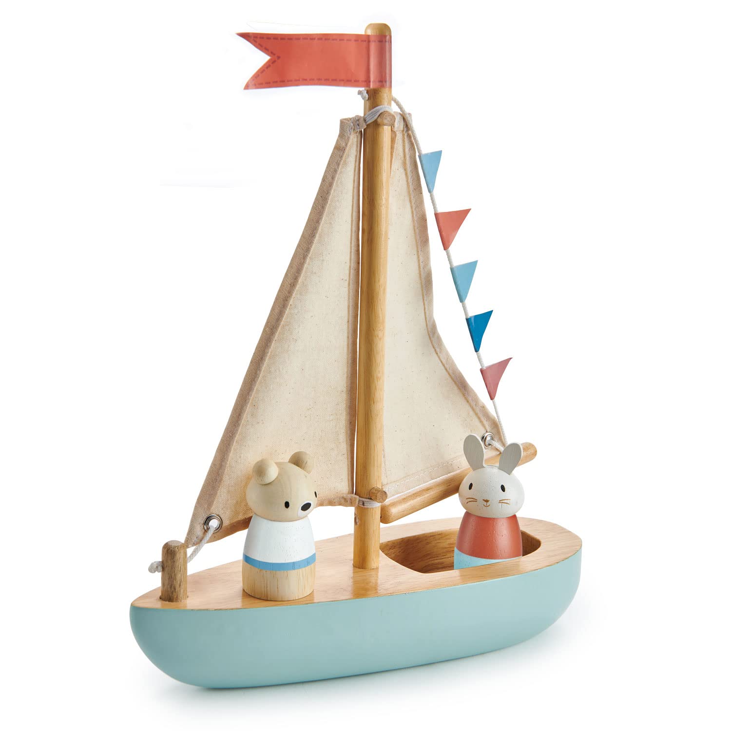 Tender Leaf Toys - Sailaway Boat - Educational Wooden Sailing Boat Play Set with 2 Animal Figures for Kids - Age 3+
