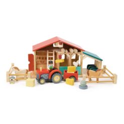 Tender Leaf Toys - Farmyard Tractor - Wooden Tractor Toy with Removeable Trailer, Animals and Accessories - Age 18m+