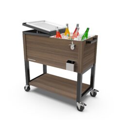 Permasteel 80-Quart Rolling Patio Cooler with Wood Grain Finish – Outdoor Beverage Cooler with Wheels, Brown